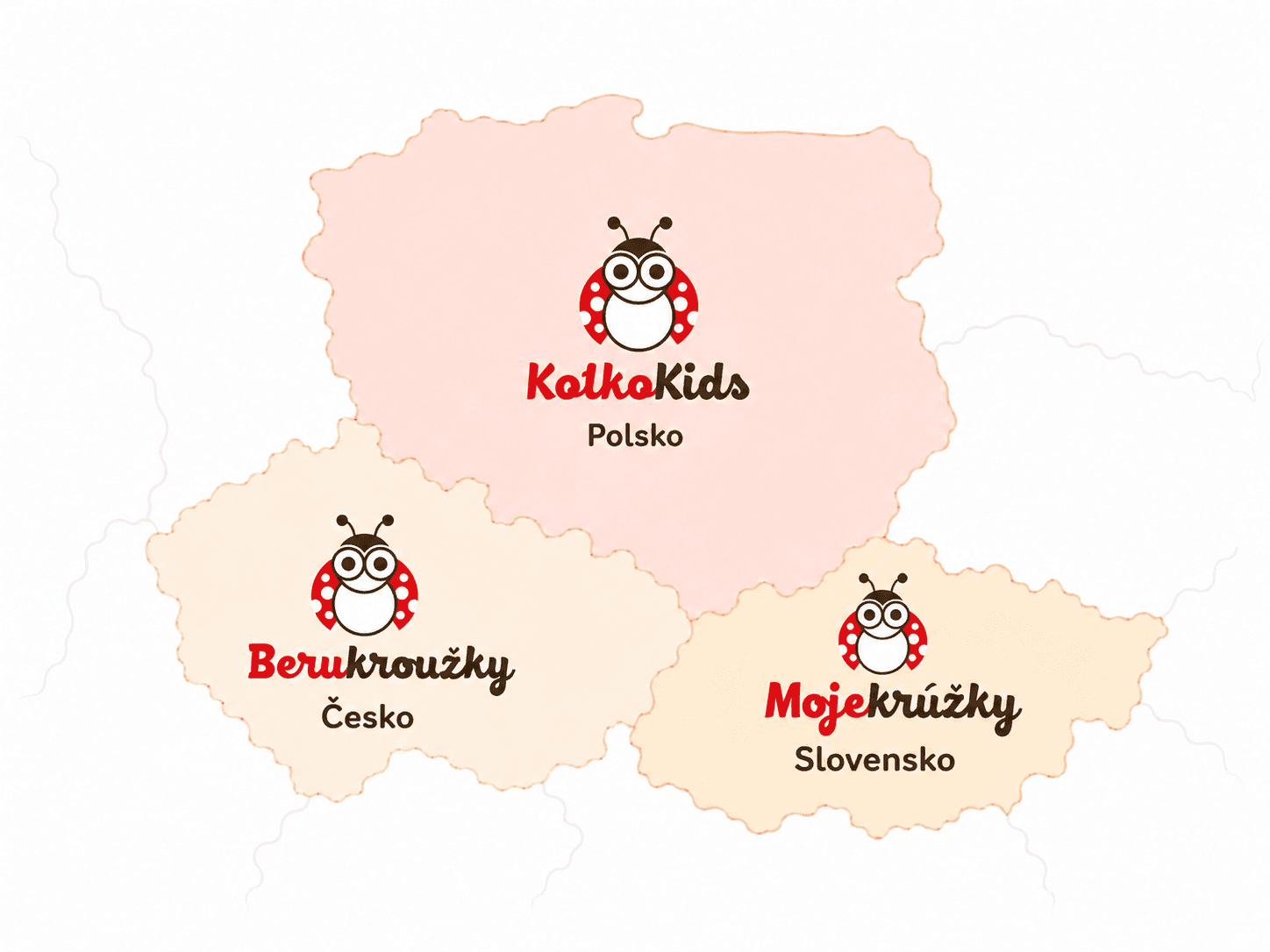 Mapa: Berukroužky v Česku, Mojekrúžky na Slovensku a KółkoKids v Polsku